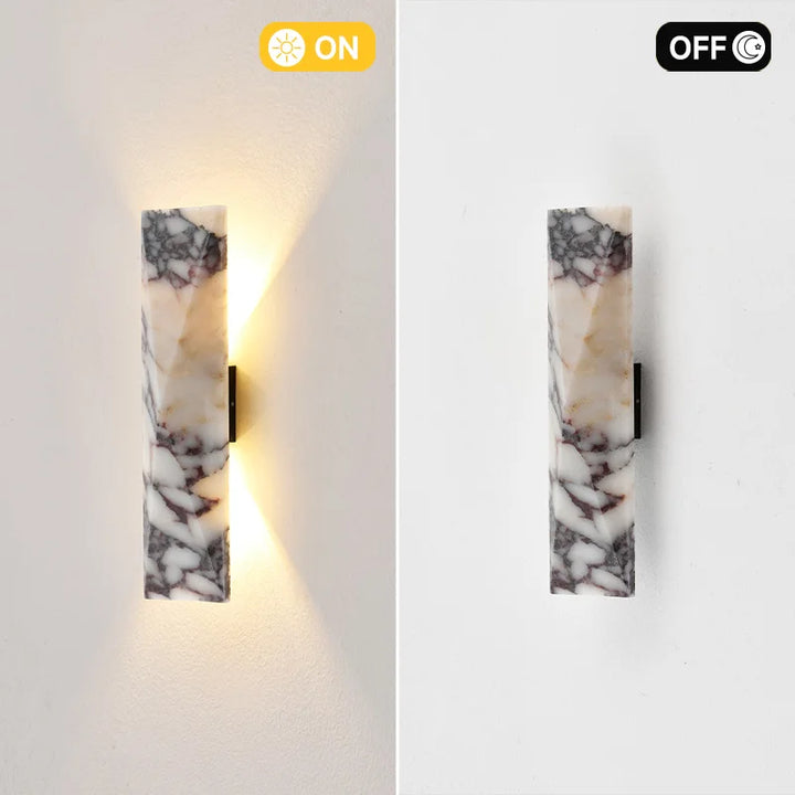 Marble Wall Sconce on and off comparison