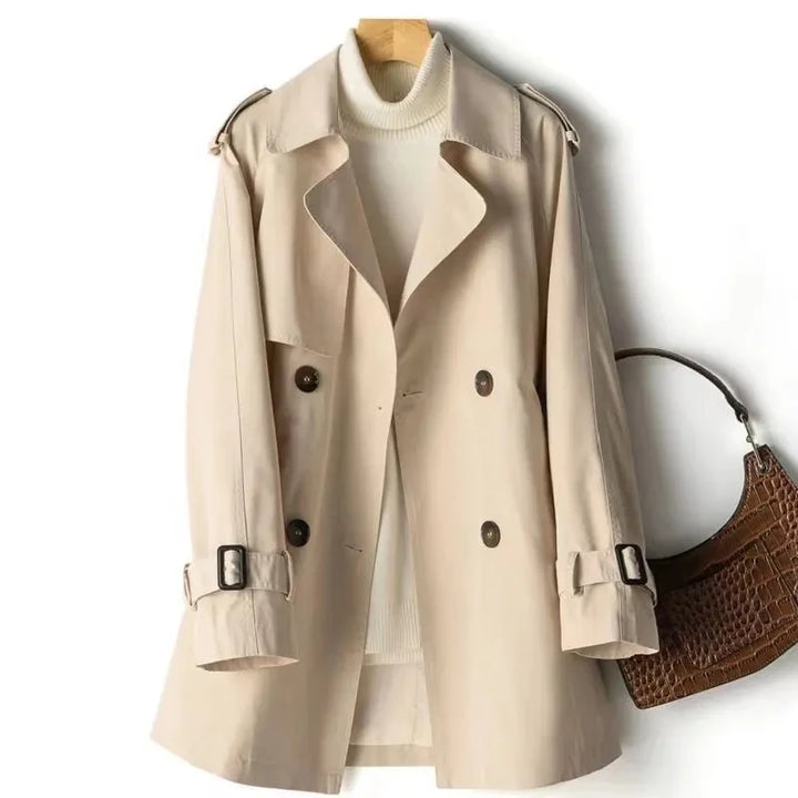 Double-Breasted Windbreaker with Slim Fit and British-Style Collar for Women