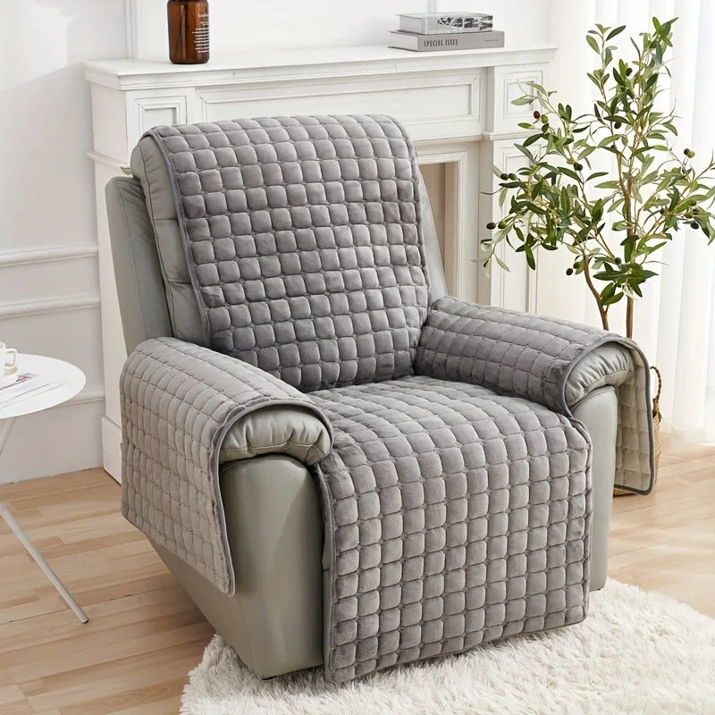Premium Flannel Plush Recliner Sofa Cover with Pockets – Soft Armchair Protector