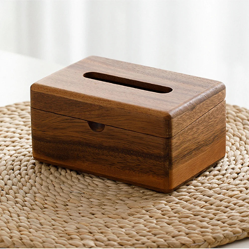 Black Walnut Wood Tissue Box open lid detail
