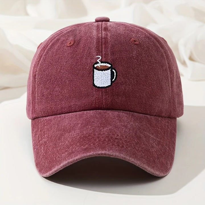Burgundy Retro Washed Cotton Baseball Cap front view