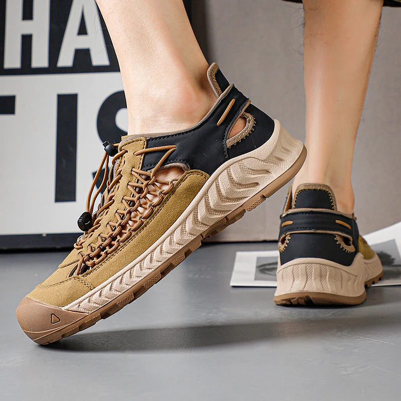 Suede-Mesh Water Shoes toggle lace detail