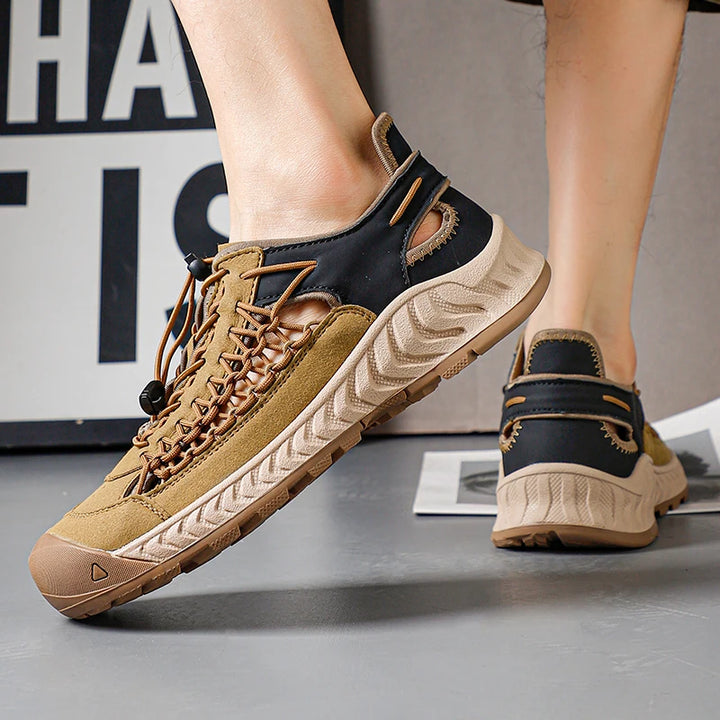 Suede-Mesh Water Shoes toggle lace detail