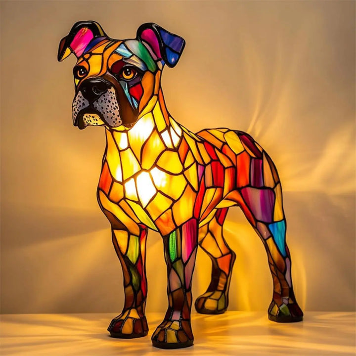 Charming Stained Glass Dog Table Lamp: Artistic Colorful Pet Design Lighting