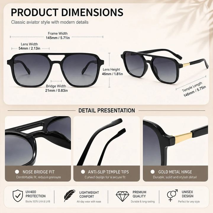 Retro Gold-Trim Aviator Sunglasses