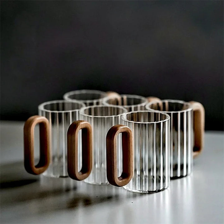 Ribbed Wood-Handle Borosilicate Mug top view