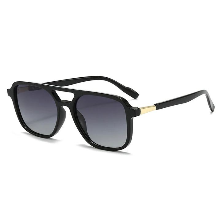 Black Retro Gold-Trim Aviator Sunglasses side view
