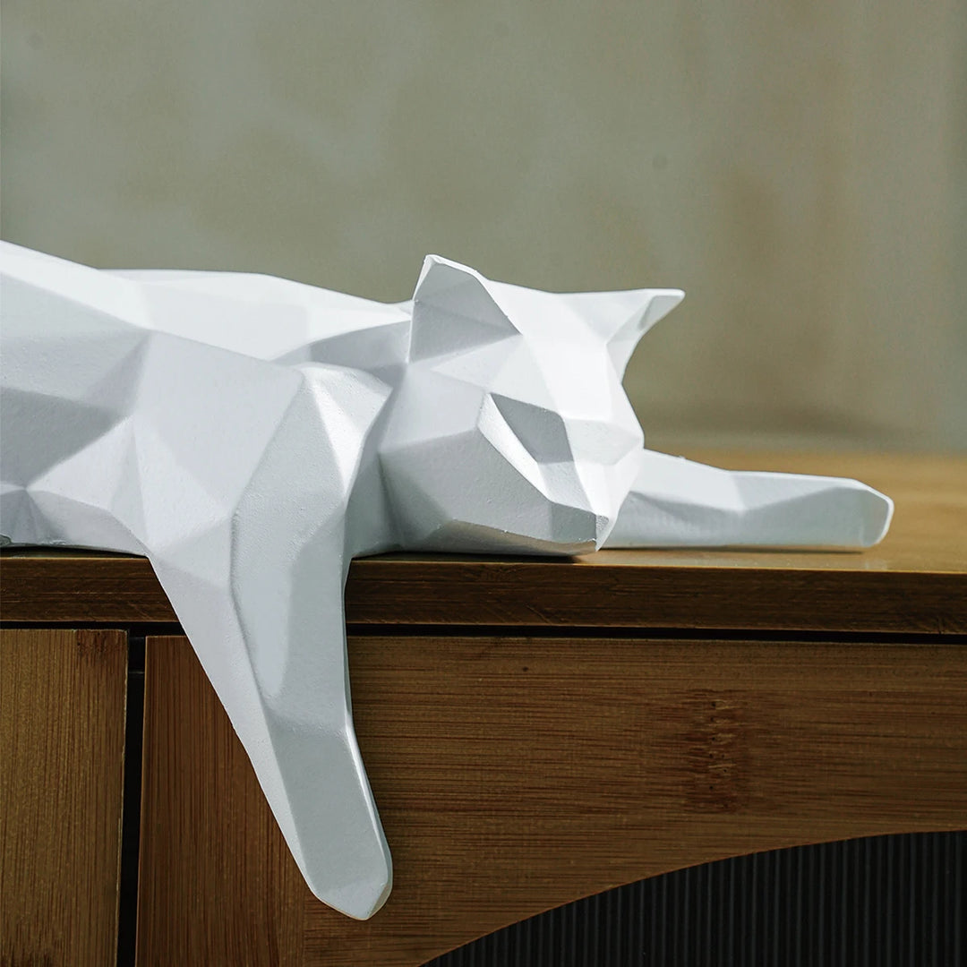 White Geometric Cat Figurine Sculpture