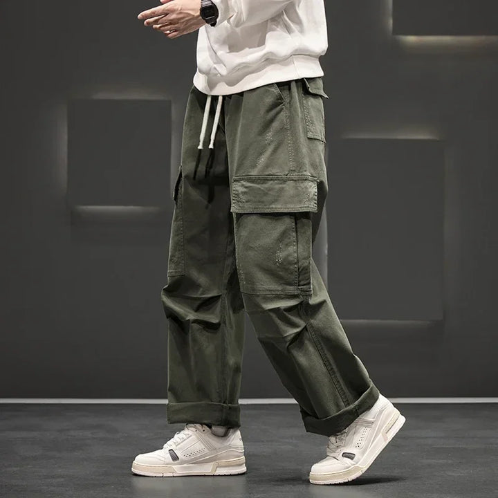 Green Relaxed Fit Cotton Cargo Pants