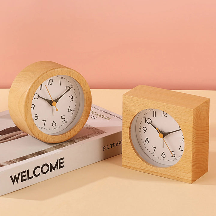 Wooden Analog Alarm Clock night light detail