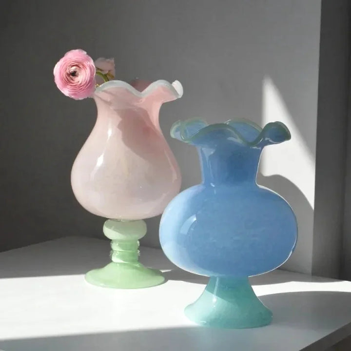 Pink Fluted Footed Colored Vase detail