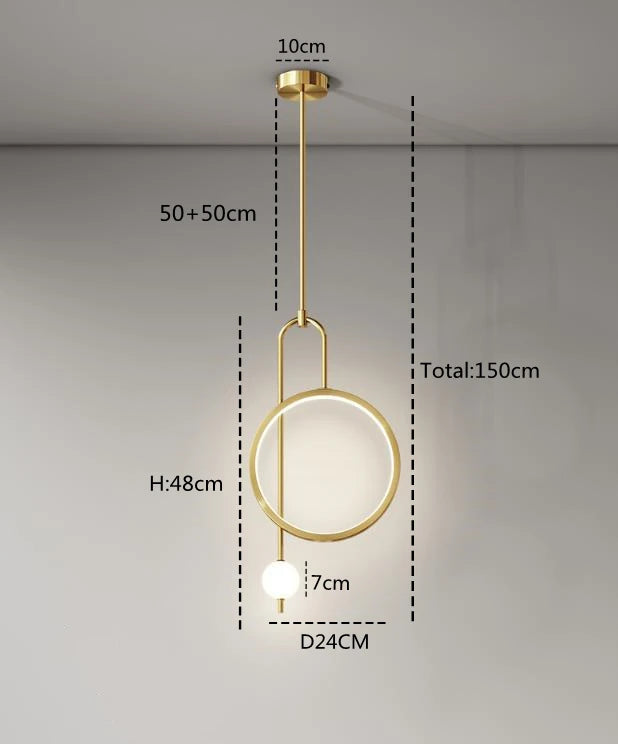 Gold LED Ring Pendant Light front view