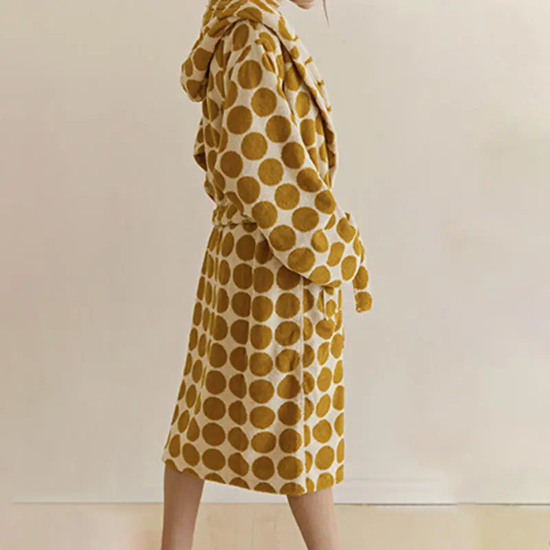 Yellow Polka Dot Checkerboard Cotton Robe front view