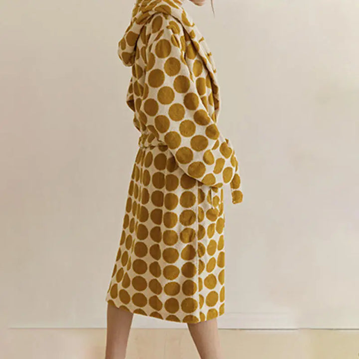 Yellow Polka Dot Checkerboard Cotton Robe front view