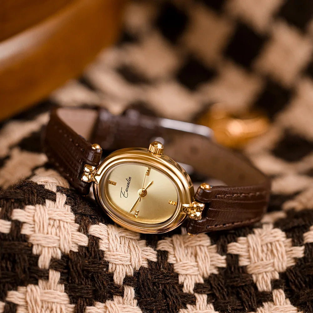 Black Gold-Tone Steel Leather Watch