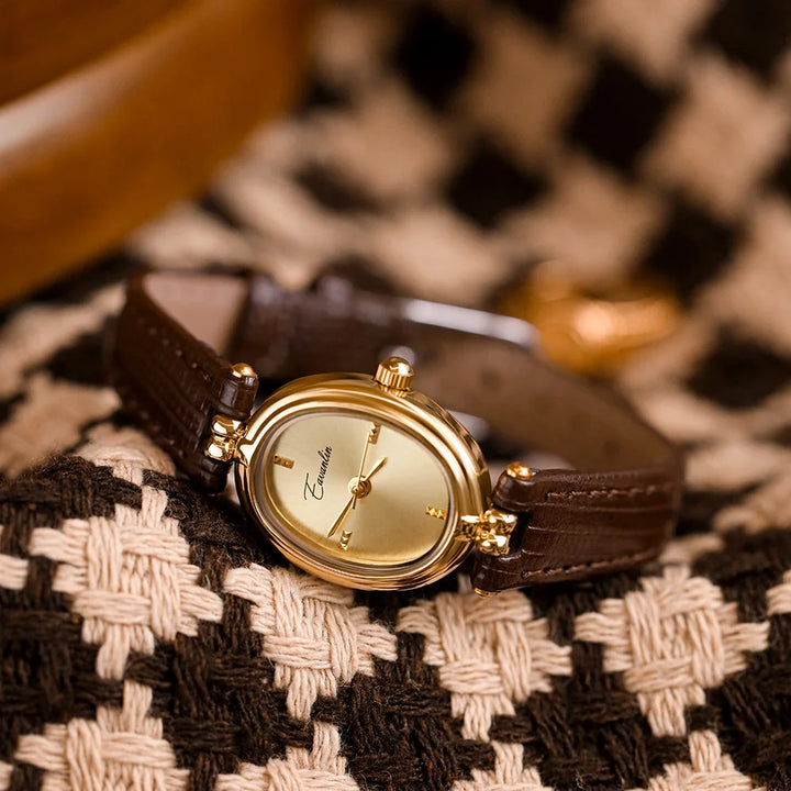 Black Gold-Tone Steel Leather Watch