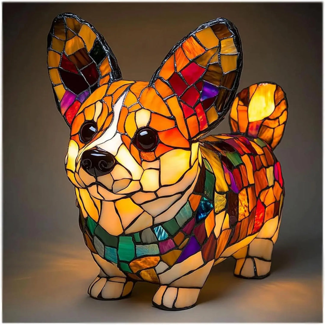 Charming Stained Glass Dog Table Lamp: Artistic Colorful Pet Design Lighting