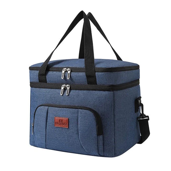 Navy Blue Two-Tier Insulated Cooler Tote front view