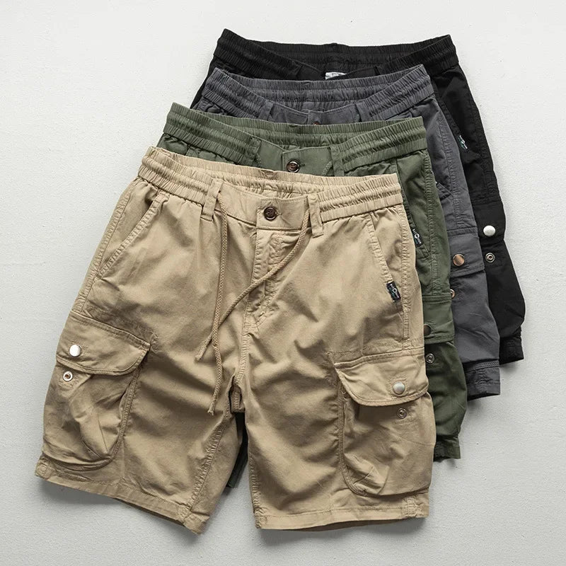 Khaki Relaxed Fit Cotton Cargo Shorts