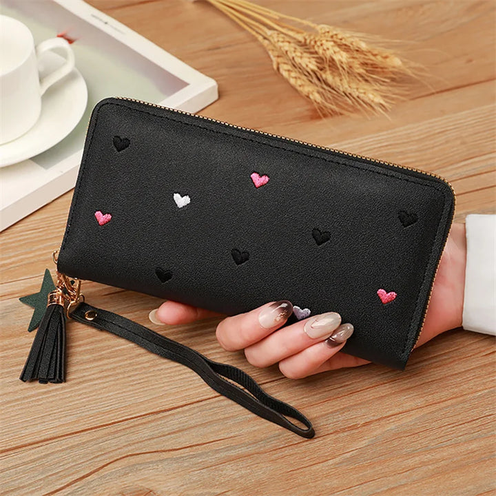 Heart-Embossed Long Wallet Clutch