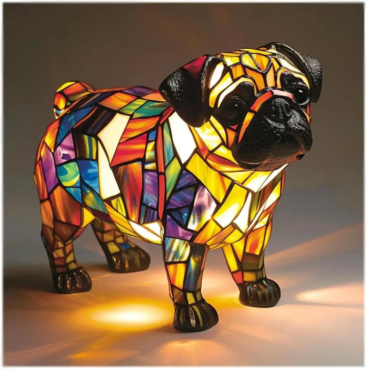 Charming Stained Glass Dog Table Lamp: Artistic Colorful Pet Design Lighting