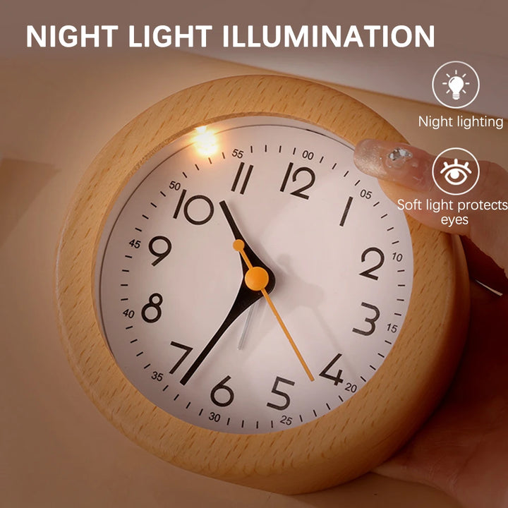 Wooden Analog Alarm Clock on desk