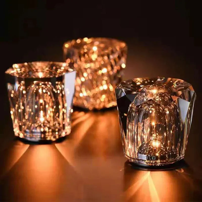 Diamond-Cut Crystal Night Light A, B, C Style trio glowing
