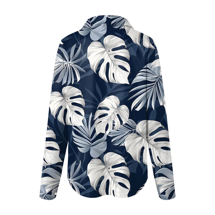 Cotton Tropical Print Shirt with Chest Pockets and Button-Down Placket for Women