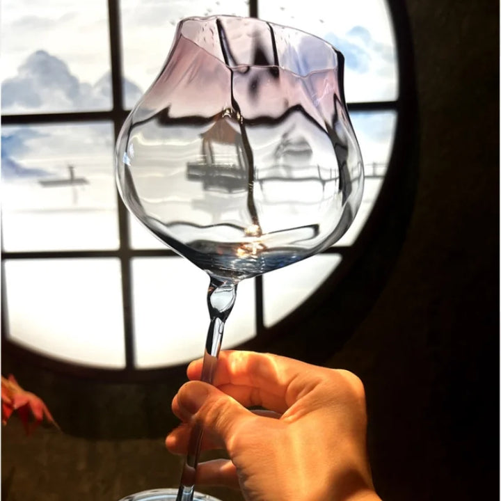 Gradient Crystal Bordeaux Wine Glasses filled with red wine