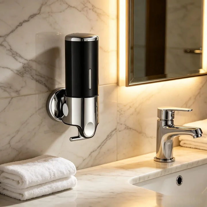 Wall-Mounted No-Drill Soap Dispenser adhesive mount detail