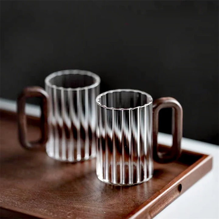 Ribbed Wood-Handle Borosilicate Mug front view