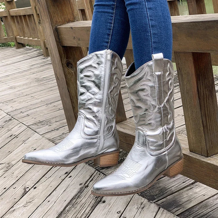 Silver Embroidered Cowboy Boots side view