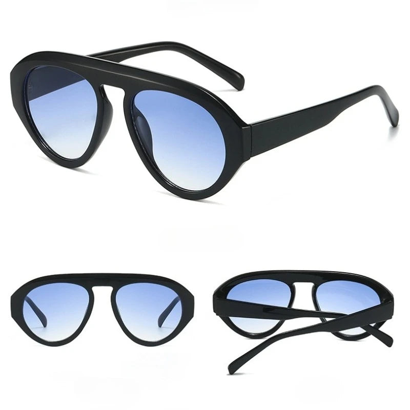 Black Double Blue Y2K Pilot Sunglasses front view
