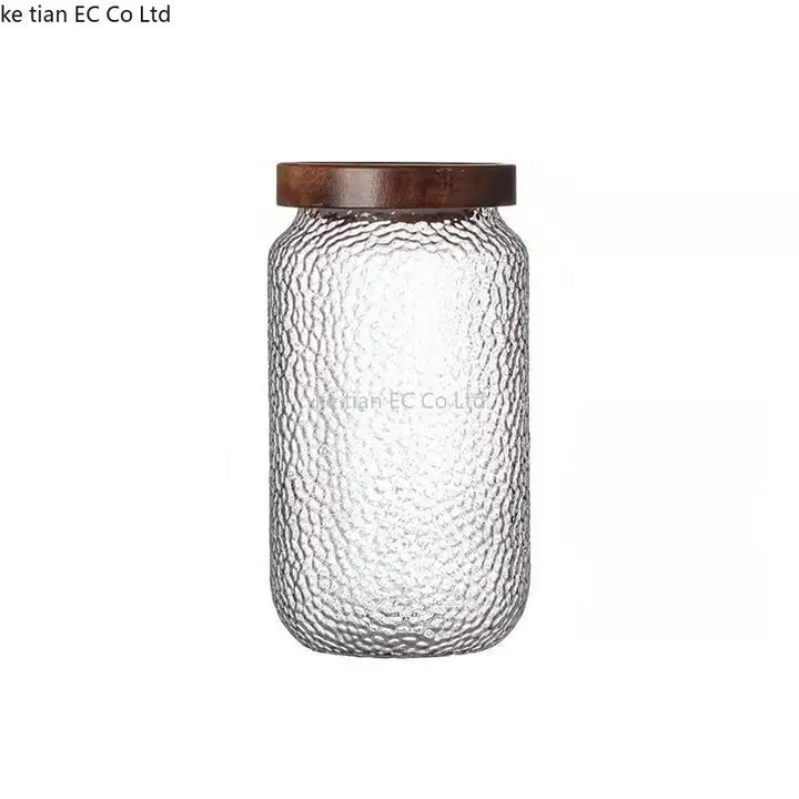 Hammered Glass Acacia Lid Jar empty single jar view