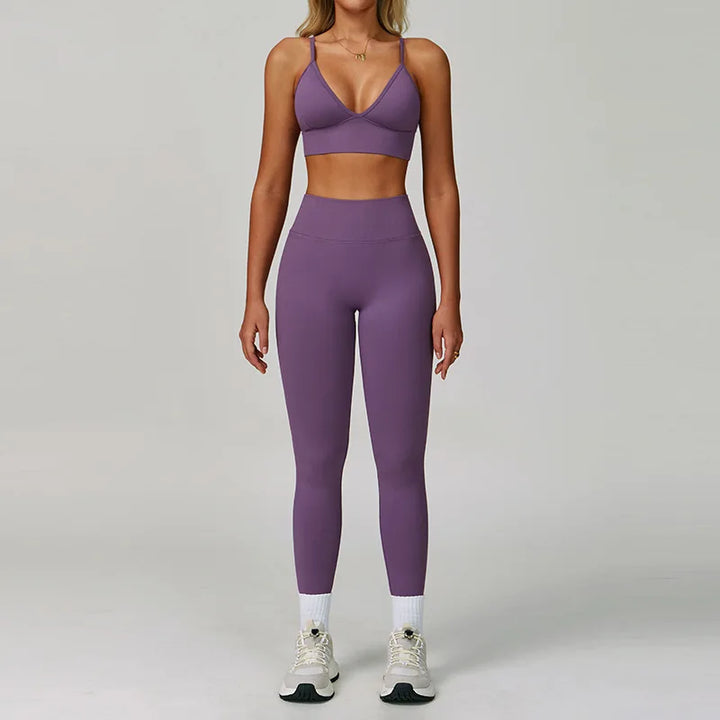 Misty Purple Nylon-Spandex Yoga Set front view