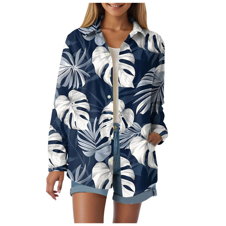 Cotton Tropical Print Shirt collar and button placket detail