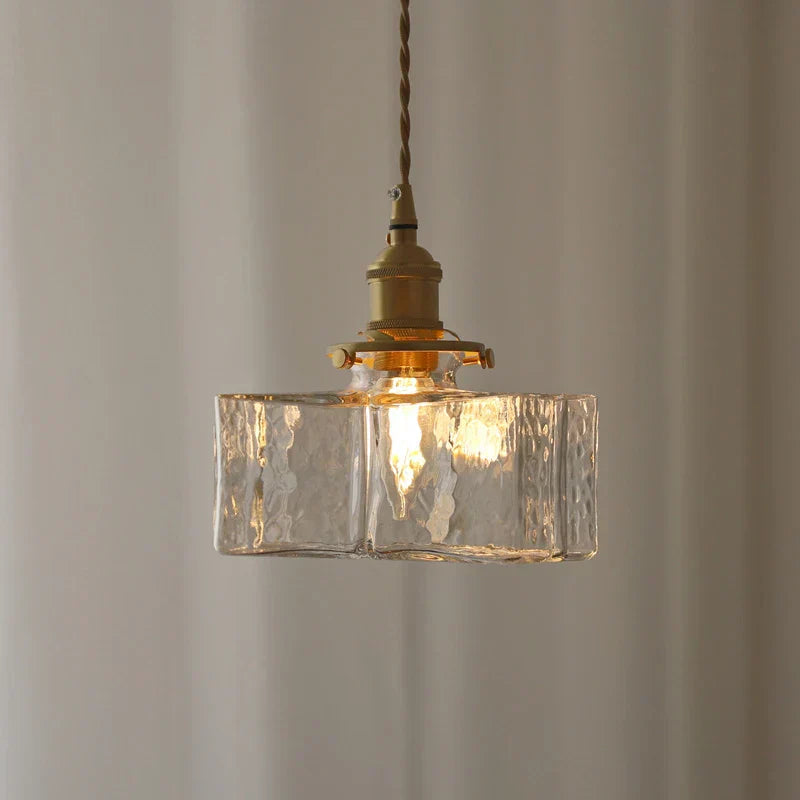 Retro Savoy Glass Pendant Light: Textured Sculptural Forms & Brass Finish for Modern Interiors