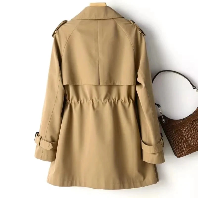 Double-Breasted Windbreaker with Slim Fit and British-Style Collar for Women