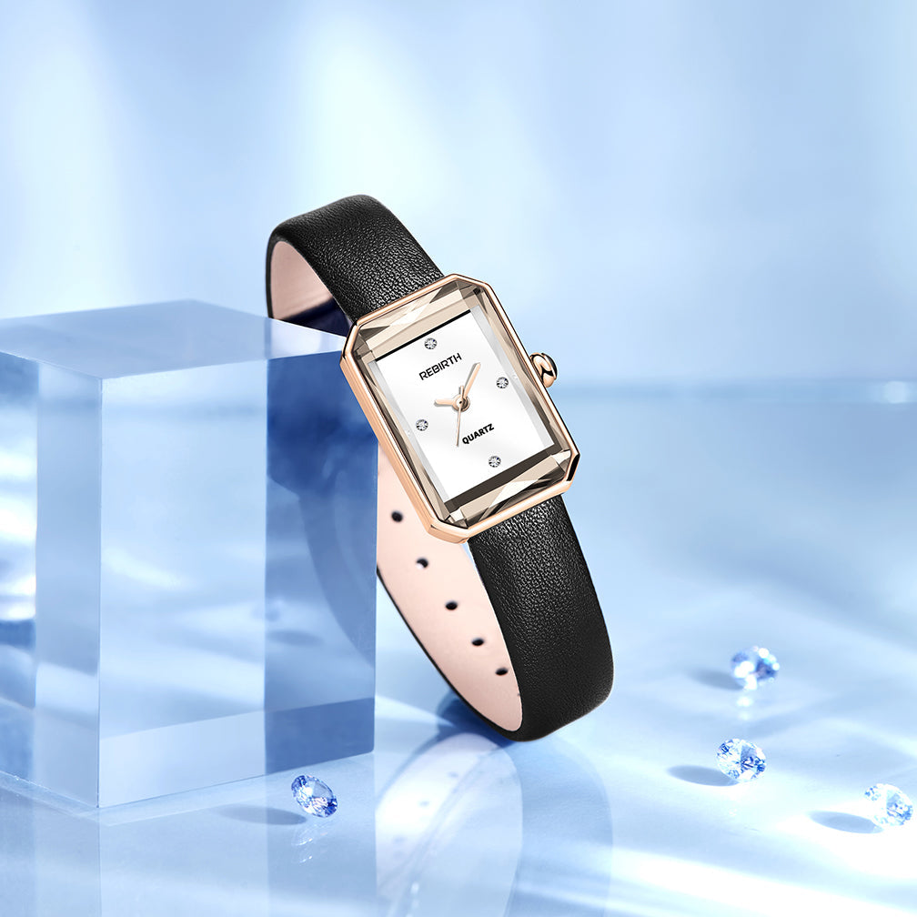 Piano Black Polished Alloy Rectangular Watch