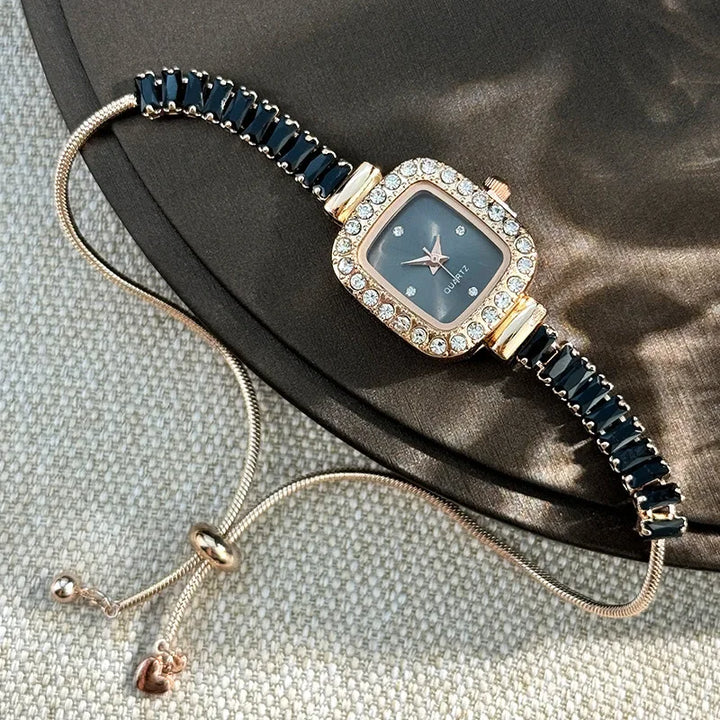 Zircon-Studded Bangle Quartz Watch