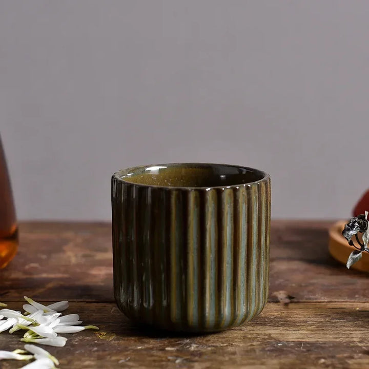 Ribbed Glazed Porcelain Mugs – Front View