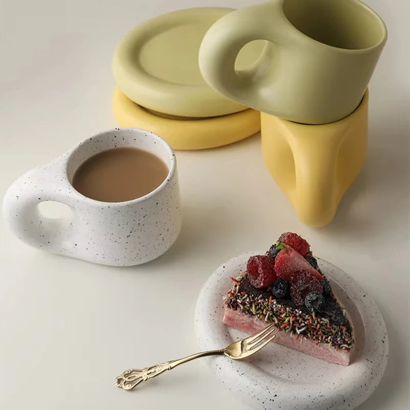 Nordic White Porcelain Coffee Cup & Saucer Set, Reusable Tea Mug