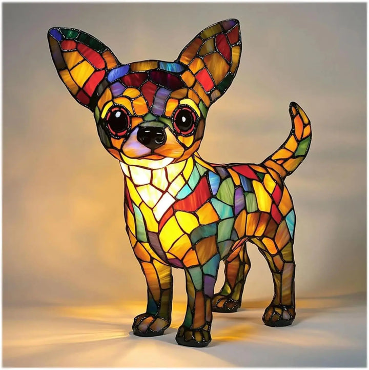 Charming Stained Glass Dog Table Lamp: Artistic Colorful Pet Design Lighting