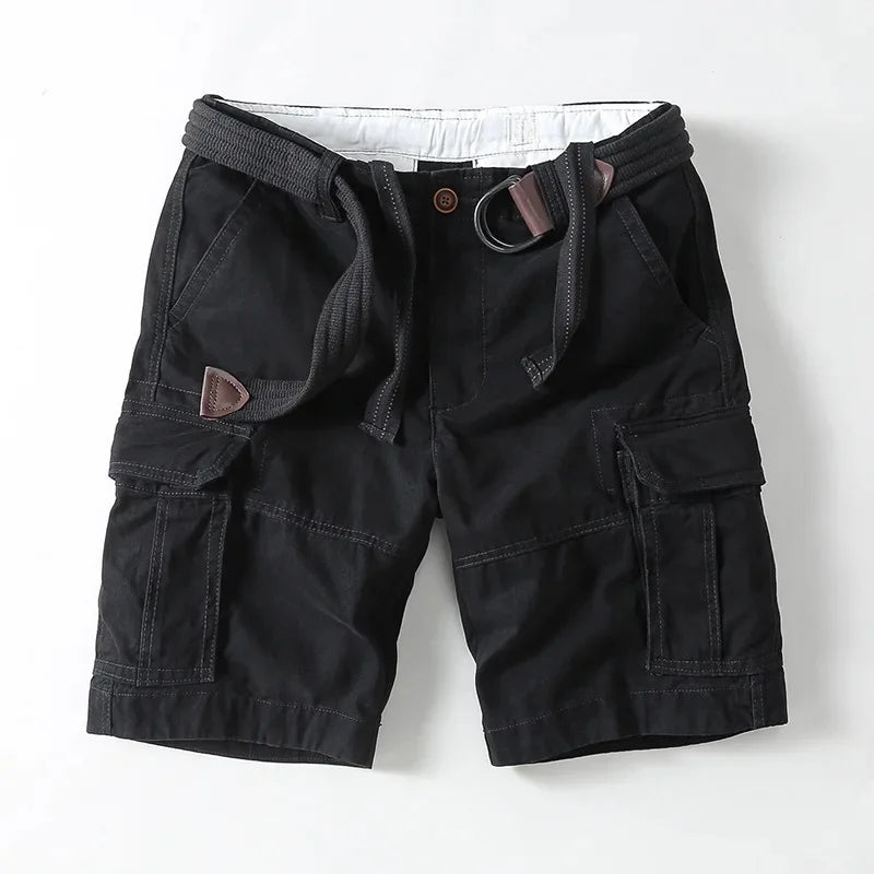 Black Cotton Cargo Shorts front view