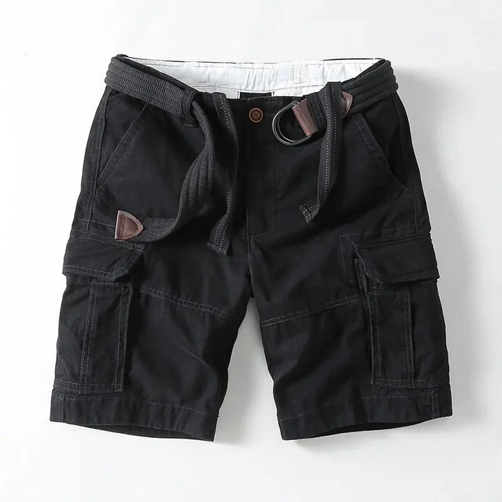Black Cotton Cargo Shorts front view