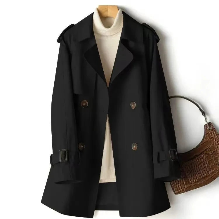 Double-Breasted Windbreaker with Slim Fit and British-Style Collar for Women