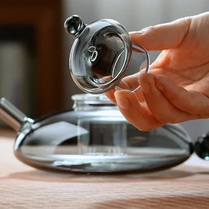 Heat-Resistant Glass Teapot Set glass lid detail