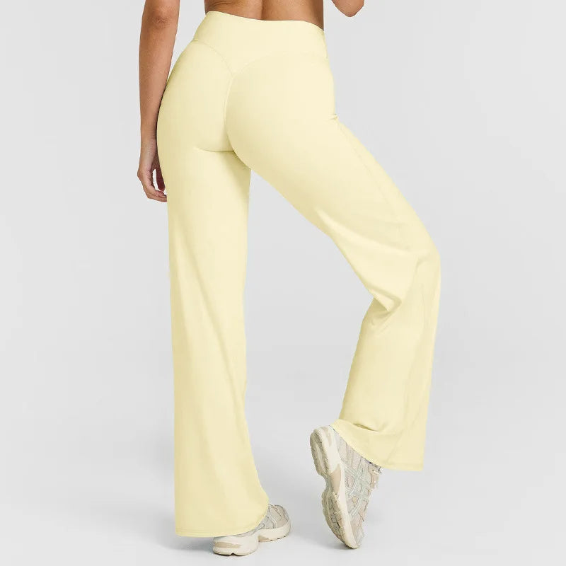 Yellow High-Waisted Flare Leggings back view