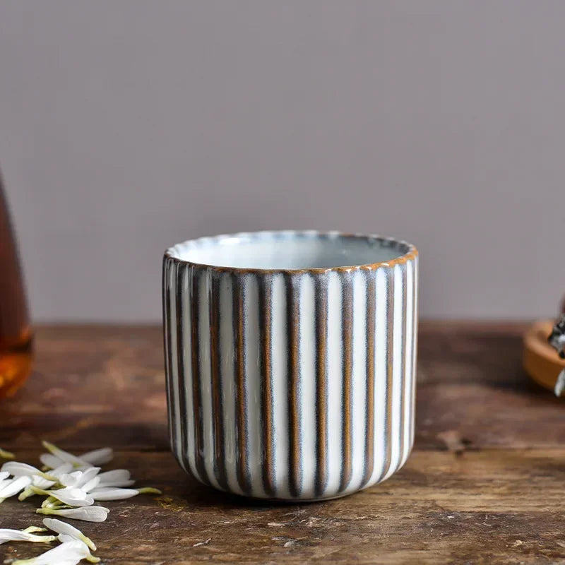 Olive Ribbed Glazed Porcelain Mugs – Detail View