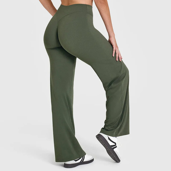 Olive Green High-Waisted Flare Leggings back view